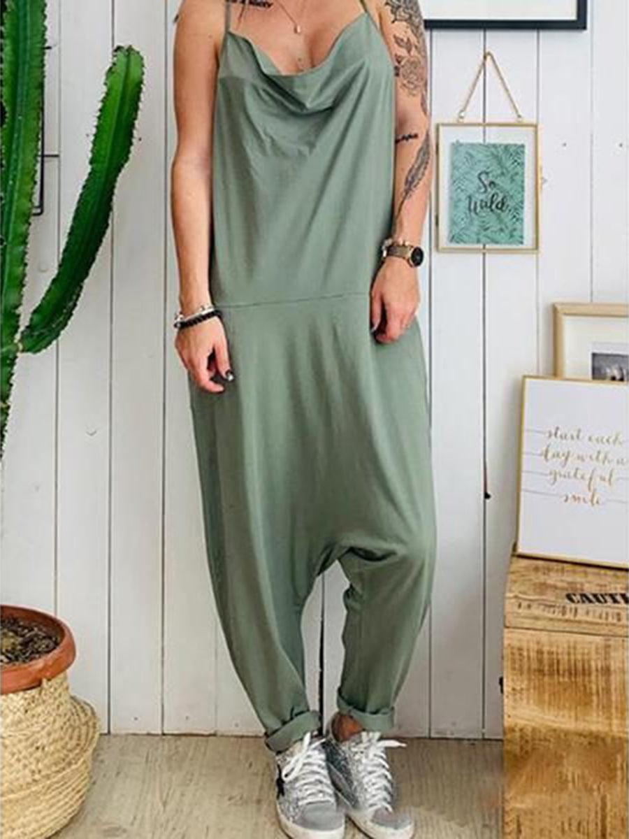 Solid Color Pockets Casual Jumpsuits