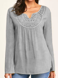 Loose Casual Lace Panel Long Sleeve Top