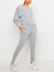 Loose Casual Pocket Long Sleeve Top Pants Knit Set