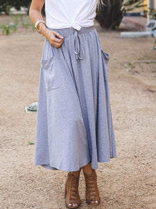 Women Casual Dress Lace Up Pocket Skirt