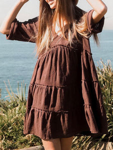 Casual Beach V-neck Loose Cotton Dress