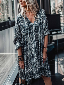 Vintage Print Pattern Loose Casual Dress