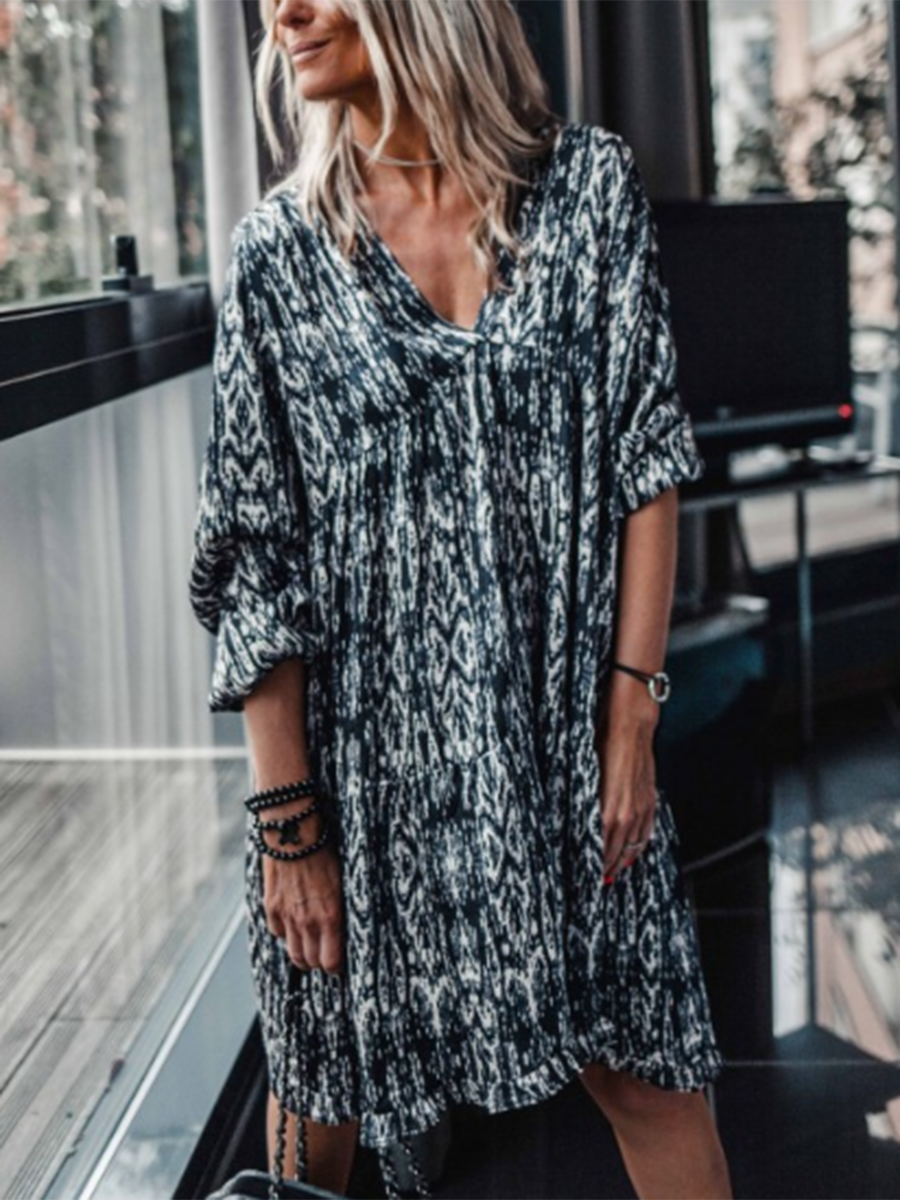 Vintage Print Pattern Loose Casual Dress