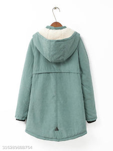 Hooded Flap Pocket Plain Fleece Lined Coat