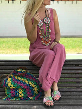 Load image into Gallery viewer, Cut Collar Sleeveless Pure Colour Jumpsuit