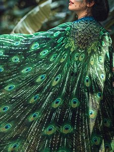 Retro Fashion Peacock Print Cape