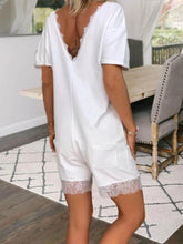 Load image into Gallery viewer, V-Neck Short Sleeve Lace Trim Jumpsuit