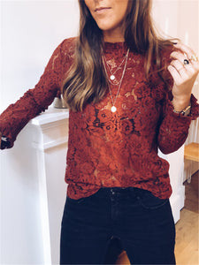 Sexy Hollow Half-High Neck Long Sleeve Blouse