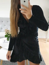 Load image into Gallery viewer, V-neck Ruffled Irregular Long-sleeved Mini Dress