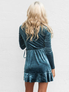 V-neck Ruffled Irregular Long-sleeved Mini Dress