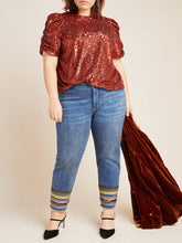 Load image into Gallery viewer, Plus Size High-Rise Embroidered Slim Straight Jeans