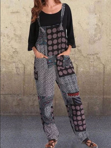 Vintage Sleeveless Polka Dots Printed Square Neck Casual Jumpsuits