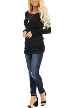Load image into Gallery viewer, Black Long Sleeve Tunic Top with Ruching Details
