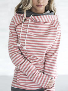 Striped Stitching Hoodie Pocket Sweatshirt