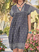Load image into Gallery viewer, V-Neck Print Short Sleeve Dress