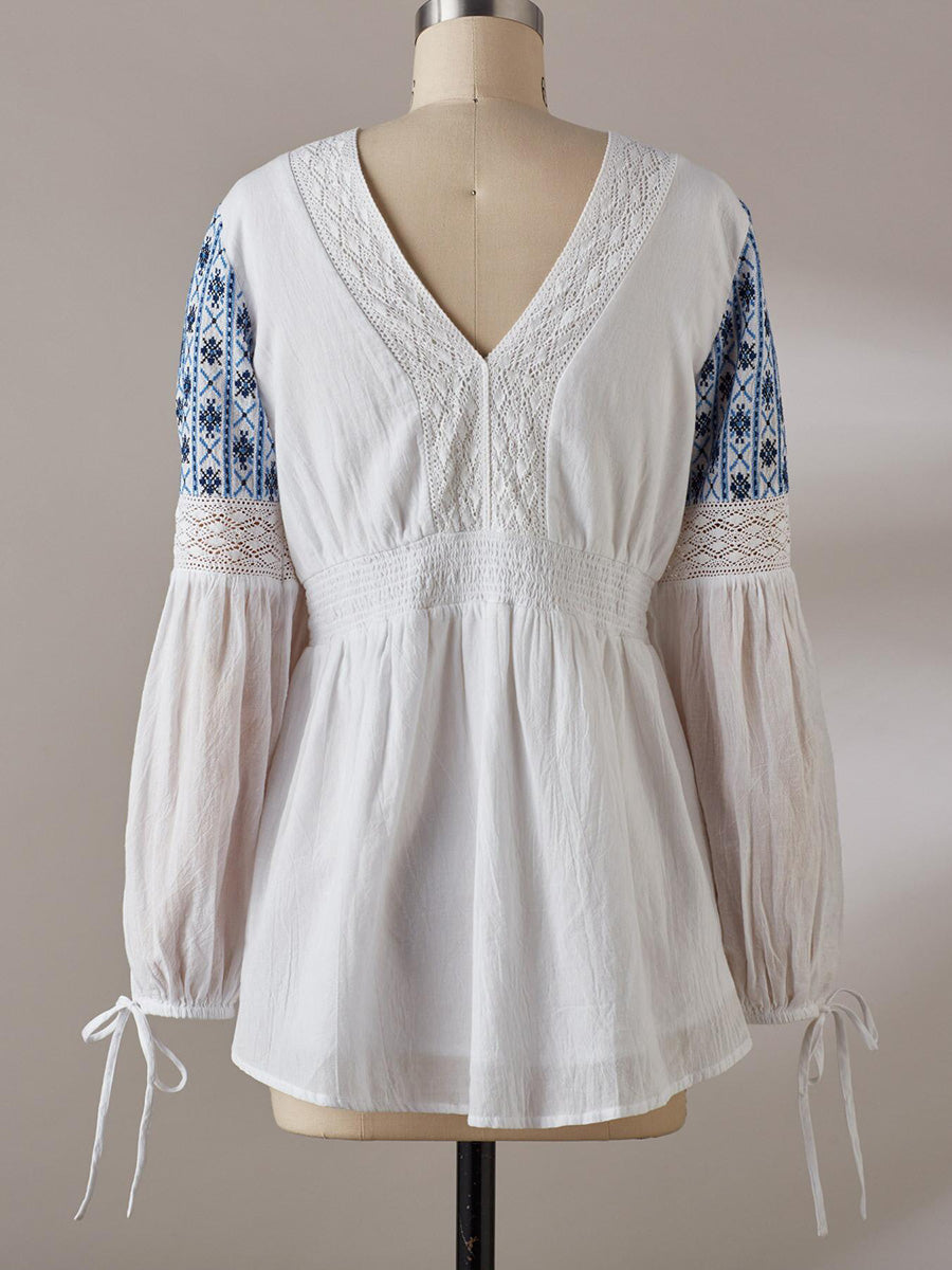 Printed Loose V-Neck T-Shirt