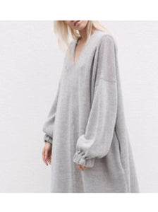 Lantern Sleeve V-Neck Long Sweater Dress