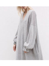 Load image into Gallery viewer, Lantern Sleeve V-Neck Long Sweater Dress