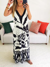 Load image into Gallery viewer, V-neck Sling with Geometric Print for A Slim Fit Maxi Dress