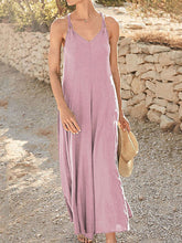 Load image into Gallery viewer, Women&#39;s Strap Cotton V Neck Plain Maxi Dresses