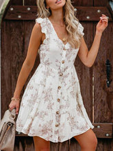 Load image into Gallery viewer, V-neck Floral Ruffle Waist Closure Mini Dress