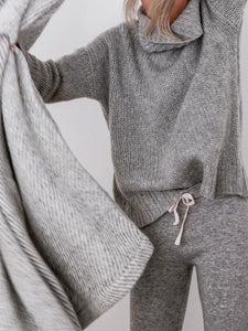 Casual Grey Turtleneck Warm Suit