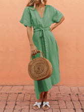 Load image into Gallery viewer, V-Neck Belt Cotton and Linen Comfort Casual Dress
