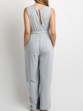 Load image into Gallery viewer, Sleeveless V-neck Solid Color Sash Tie Maternity Jumpsuit