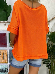 Round Neck Mid Sleeve Solid Color Top T-shirts