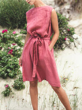 Load image into Gallery viewer, Back V Neck Summer Linen Midi Dress