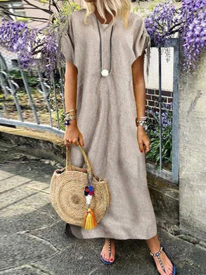 Cotton and Linen Short-sleeved Casual Dress