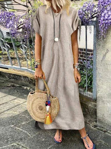 Cotton and Linen Short-sleeved Casual Dress