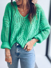 Load image into Gallery viewer, Long Sleeves V-neck Openwork Sweater
