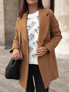 Autumn and Winter Solid Color Long-sleeved Double-row Button Blazer Collar Wool Coat