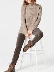 Brown High Neck Long Sleeve Pattern Sweater