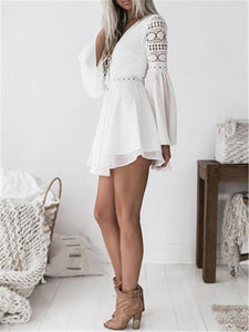 Sexy Mini Dress With Lace V Neck Flared Sleeves