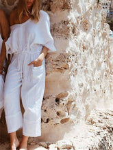 Load image into Gallery viewer, Fashion Vacation Solid Color V Neck Loose Jumpsuits