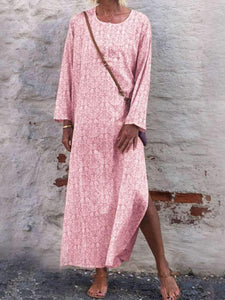 Fashion Round Neck Long Sleeve Boho Maxi Dress