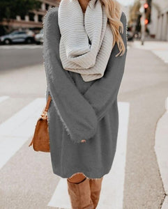 Long Sleeve Round Neck Loose Plush Dress