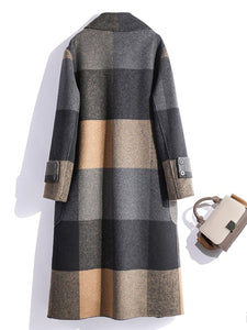 Long Woolen Plaid Warm Coat