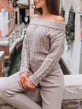 Load image into Gallery viewer, Round Neck Off Shoulder Knit Casual Two-Piece Set