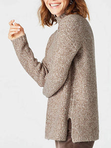 Brown High Neck Long Sleeve Pattern Sweater