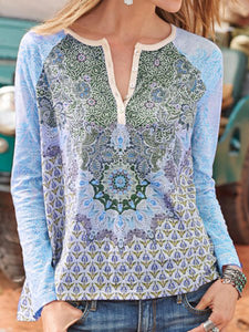 Exotic Round Neck Button Long Sleeve Shirt