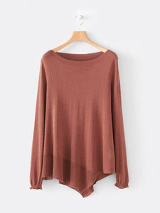 Boat Neck Casual Asymmetric Knit Sweater