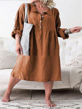 Load image into Gallery viewer, Autumn Cotton and Linen Lapel Loose Dress