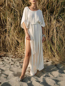 Summer Short Sleeve Boho Beach Maxi Dress