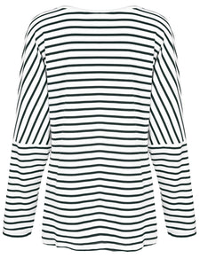 Large Neckline Casual Loose Striped Tops