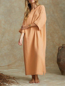 Casual 3/4 Sleeve Round Neck Plus Size Maxi Dress