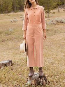 Fashion Casual Long Sleeve Buttoned Pocket Jumpsuit
