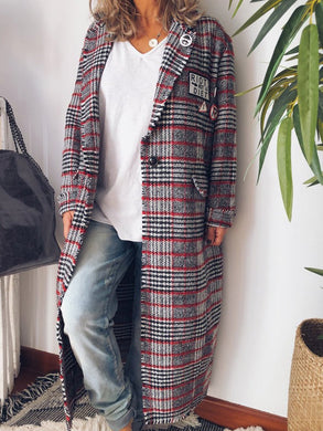 Plaid Vintage Pocket Large Size Coat